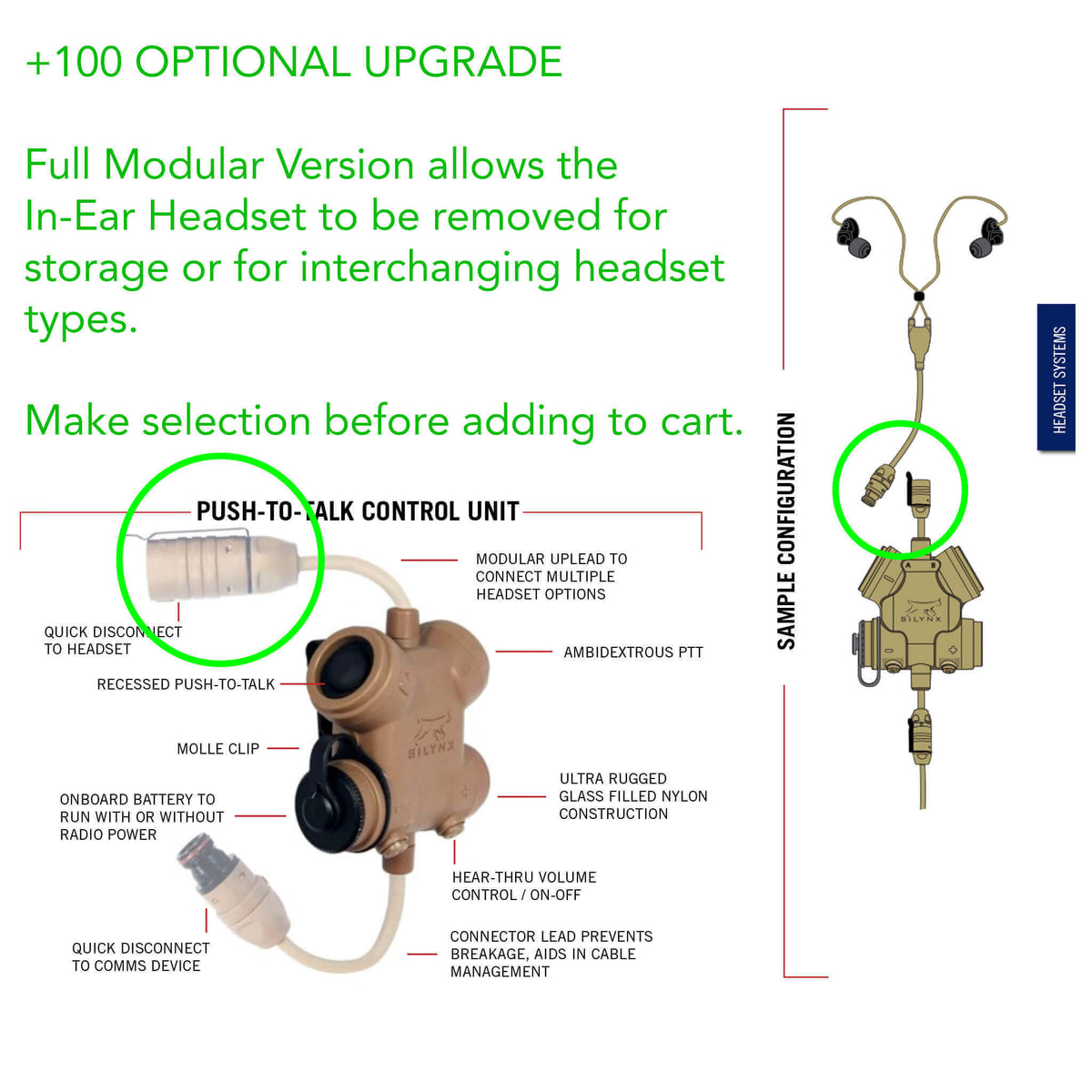 Silynx: CLARUS XPR Tactical In-Ear Comms System- w/ Quick Disconnect  (Hirose) 6 Pin Connector- Optional Radio Adapter