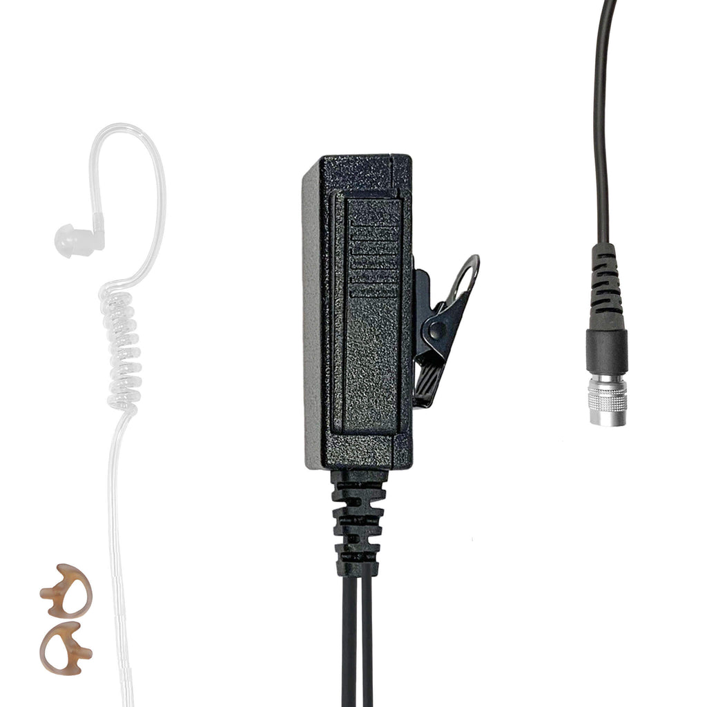 Collection of kits that include a Microphone with Push To Talk & Earpiece for two-way radio communication. For Motorola, Harris, M/A-Com, Kenwood, Tait, Baofeng, Retevis, & More.