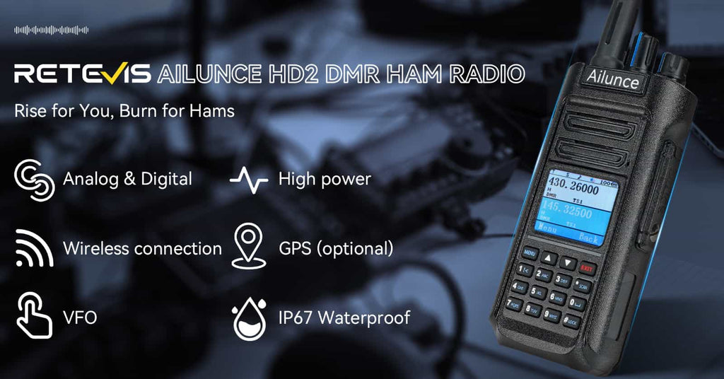 P/N: HD2: Retevis HD2 Waterproof Dual Band DMR HAM Two-Way Radio-GPS. As an updated version of HD1, Retevis Ailunce HD2 adds many more useful functions to the previous advantages and is the best ham radio. Rich functions provide users with more opportunities for use in different environments. Comm Gear Supply CGS