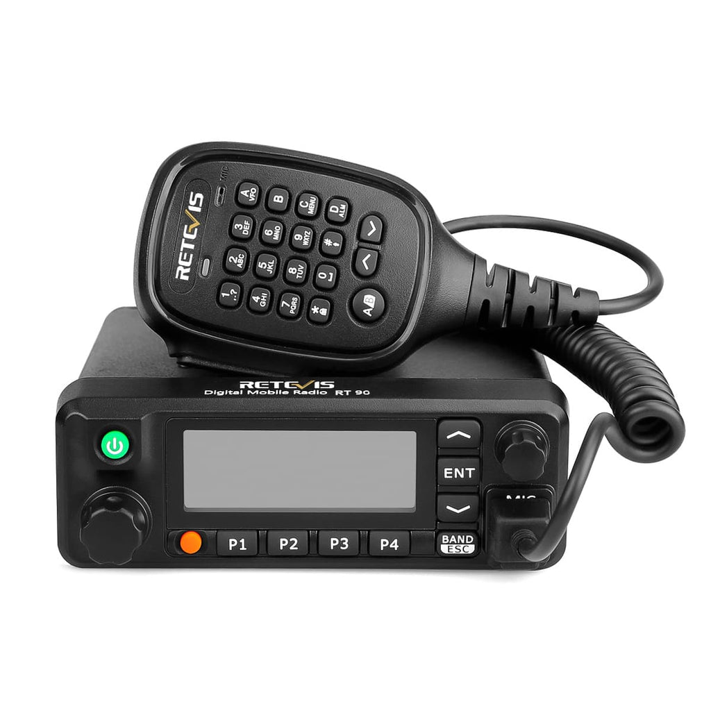 P/N: RT90: The Retevis RT90 50 Watt Dual Band DMR Mobile with the MA07 Stainless Steel Antenna Kit supports analog and digital mode. It provides dual band, dual standby, dual display, dual time slot, operating on both 400-480MHz UHF frequencies and 136-174MHz VHF at up to 50 watts VHF and 45 watts UHF Comm Gear Supply