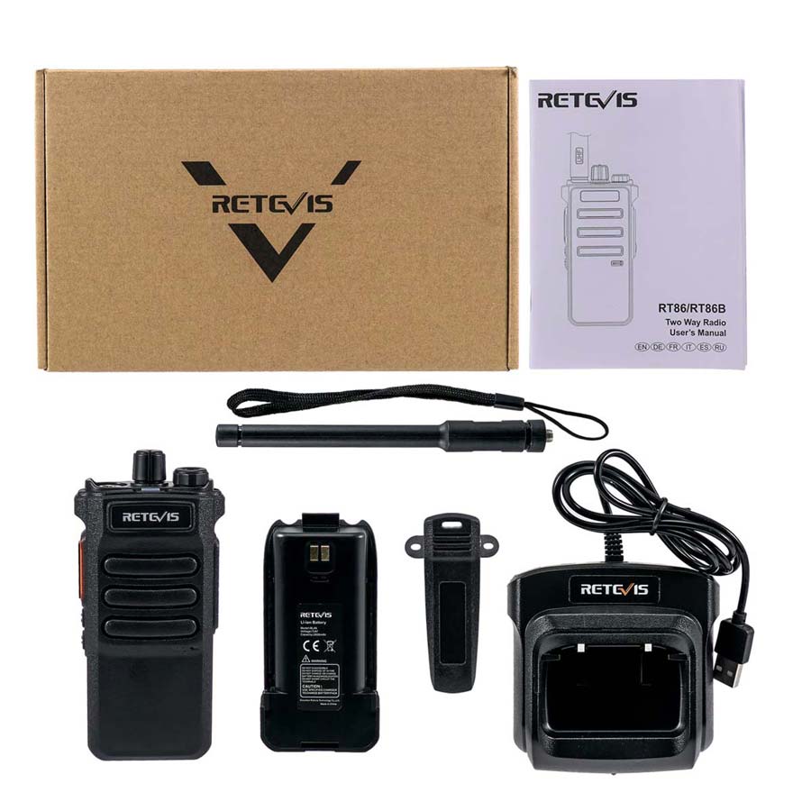 P/N: RT86: The Retevis RT86 is a powerful UHF Handheld Two-Way radio with a hidden display, providing crisp, clear audio and a long-lasting battery life for reliable communication. Comm Gear Supply CGS