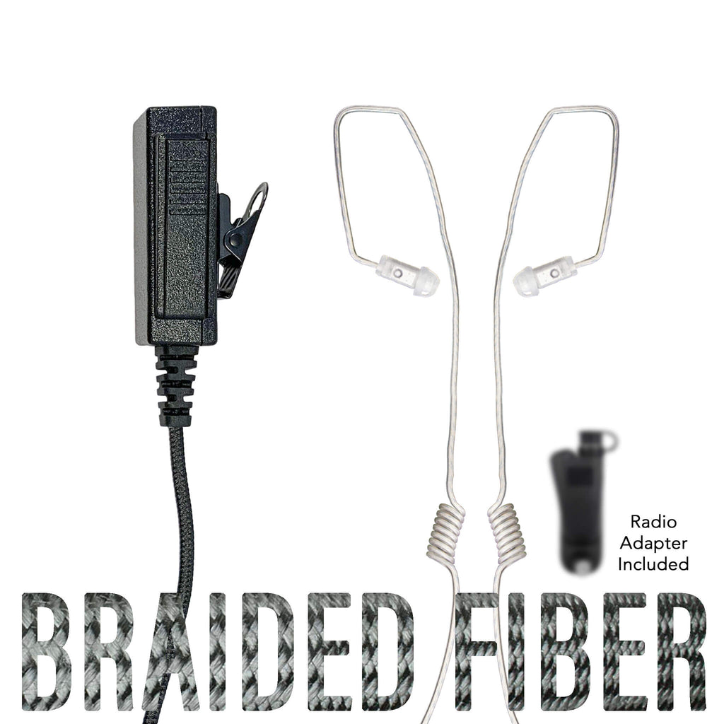 B2W-DINV-TBD dual ear invisible series tactical 2 wire microphone kit braided fiber nylon cable Ultra Stealth 360 Flexo Radio tubeless Earpiece Kit - Motorola, Kenwood, Harris, M/A Com, Tait RO-360F-22-3.5: Ultra Stealth 360 Covert Whisper Covert Listen Only Earpiece EP1079SC A1 Micro Sound Tubeless Listen Only Earpiece/Tactical Radio Earpiece - 3.5mm,  Motorola, Kenwood, Icom, Relm 360 flexo Comm Gear Supply CGS earphone connection tubeless EP-MS1A-B material comms communications I-PE35 choice ptt n-ear