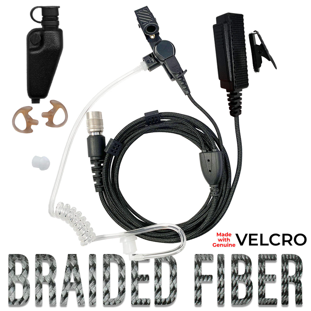 Velcro Tactical Mic & Earpiece Braided Fiber Kit - All EF Johnson VP5000, VP5230, VP5330, VP5430, VP6000, VP6230, VP6330, VP6430 & More Comm Gear Supply CGS B2W11SR-V