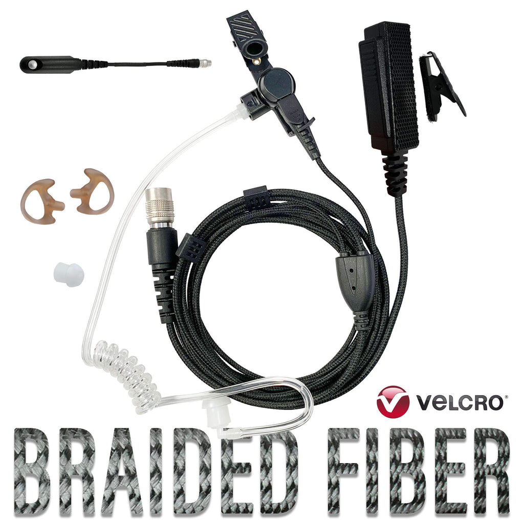 Velcro Tactical Mic & Earpiece Braided Fiber Kit - BaoFeng: UV9R, UV9R Plus, BF-A58, UV-XR, GT-3WP, BF-9700, UV-5S, BF-R760, UV-82WP BF-558, BF-N9, UV9R Pro, Comm Gear Supply CGS B2W33SR-V