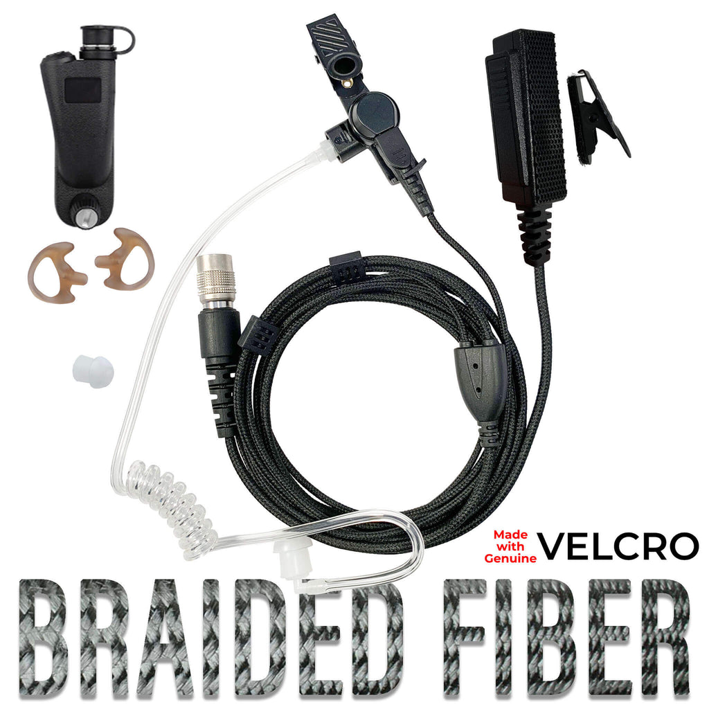 Velcro Tactical Mic & Earpiece Braided Fiber Kit - Motorola: APX (Apex) Series, XPR Series, SRX2200, & More Comm Gear Supply CGS B2W34SR-V