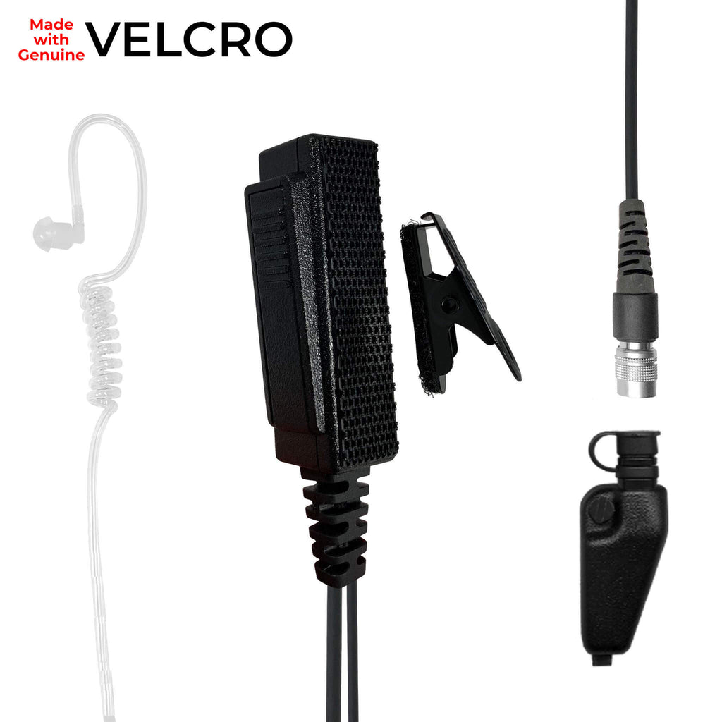 P/N: LT11SR-V: EF Johnson: VP5000, VP5230, VP5330, VP5430, VP6000, VP6230, VP6330, VP6430 & VP8000 & More.

First ever Velcro Utility Lapel Mic/Clear Tube Earpiece for Law Enforcement, & Police Favorite Staple. This kit utilizes & Velcro rated at 10 lbs per square inch! High tensile strength polyurethane cable, internal KEVLAR weaved lining. Comm Gear Supply 