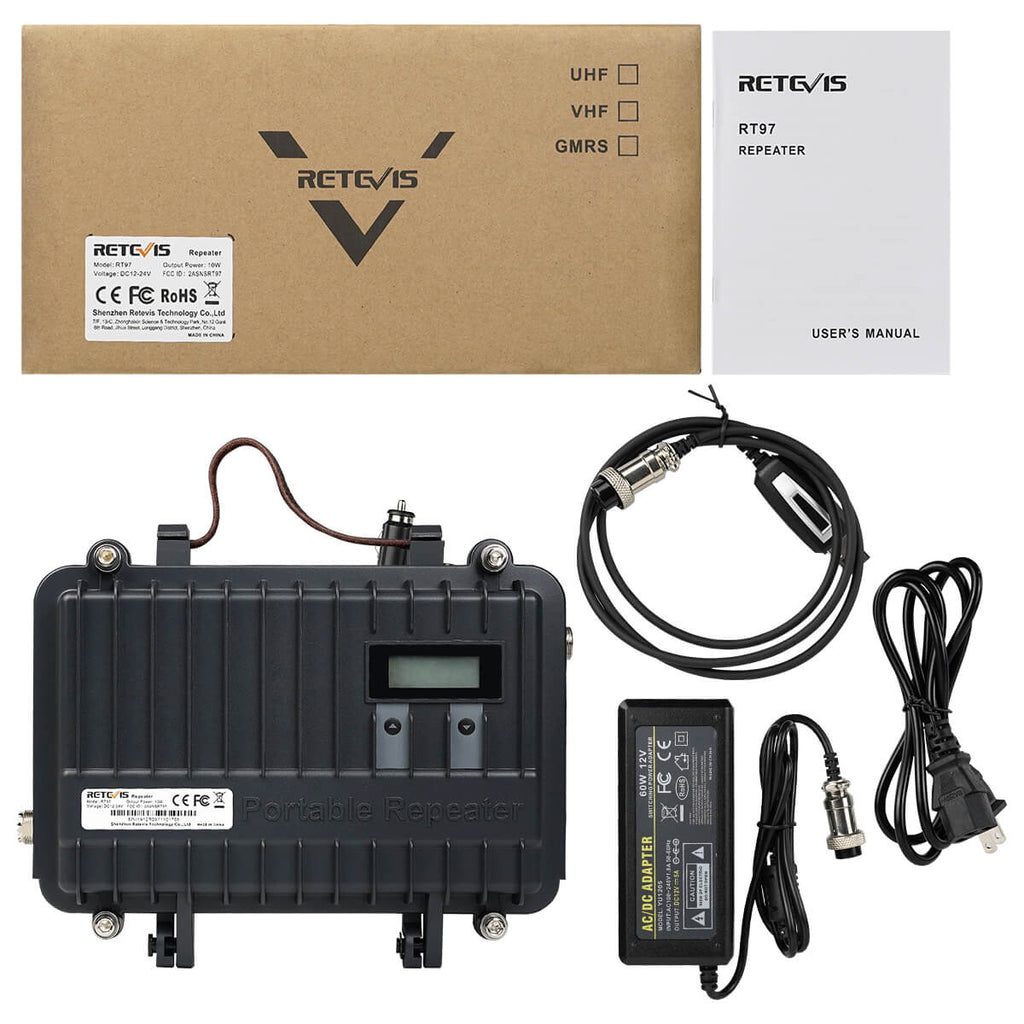 P/N: RT97: Retevis RT97 10W portable radio repeater bundle can be used to extend your radio talking range, maximize the talking range of your walkie talkies, and improve call quality Comm Gear Supply