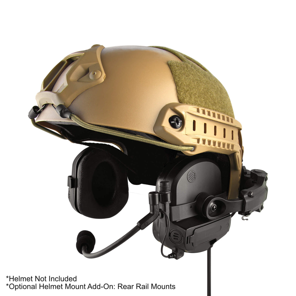 Tactical Radio Helmet Headset w/ Active Hearing Protection & Release Adapter - PTH-V2-11RR Material Comms PolTact Helmet Headset & Push To Talk(PTT) Adapter For EF Johnson: VP5000, VP5230, VP5330, VP5430, VP6000, VP6230, VP6330, VP6430 Comm Gear Supply CGS
