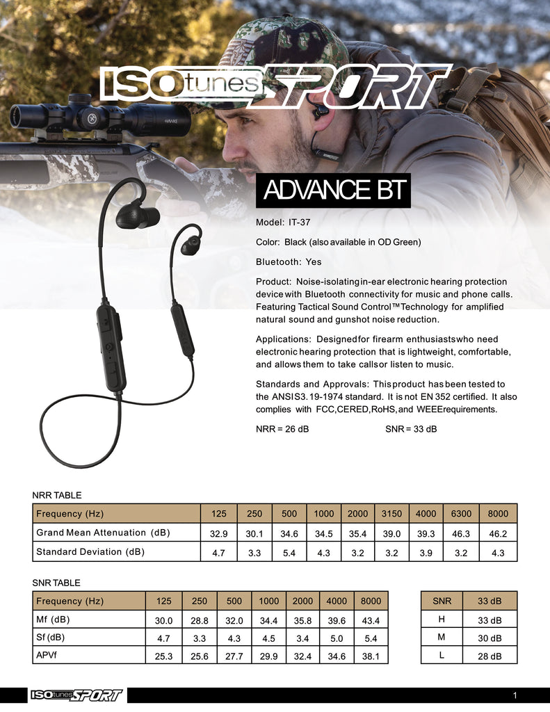 advance Active Hearing Protection & Enhancement Ear Plugs for shooting, hunting, training, isotunes iso tunes. Bluetooth enabled Comm Gear Supply CGS ADV-BT