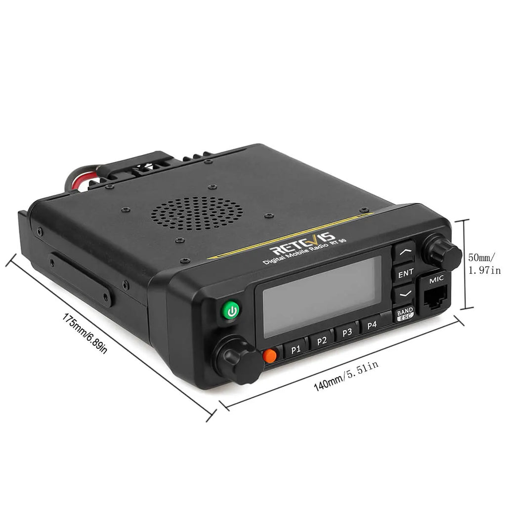 P/N: RMB90F: RT90 digital ham Mobile radio supports analog and digital mode, It &nbsp;provides dual band, dual standby, &nbsp; dual display, dual time slot, operating on &nbsp;both 400-480MHz UHF &nbsp; frequencies and 136-174MHz VHF at up to 50 watts VHF and 45 &nbsp;watts UHF.