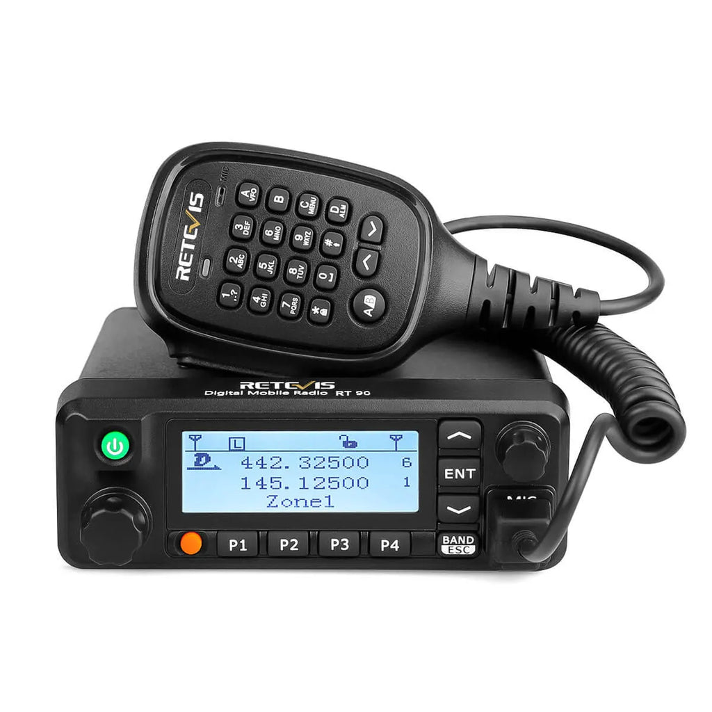 P/N: RMB90F: RT90 digital ham Mobile radio supports analog and digital mode, It &nbsp;provides dual band, dual standby, &nbsp; dual display, dual time slot, operating on &nbsp;both 400-480MHz UHF &nbsp; frequencies and 136-174MHz VHF at up to 50 watts VHF and 45 &nbsp;watts UHF.