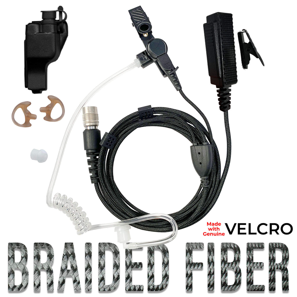 Tactical Mic & Earpiece Braided Fiber Kit - Fits: Motorola XTS2500 XTS3000 XT3500 XTS500, MT2000, MTS2000, HT1000, PR1500 velcro Comm Gear Supply CGS B2W23SR-V