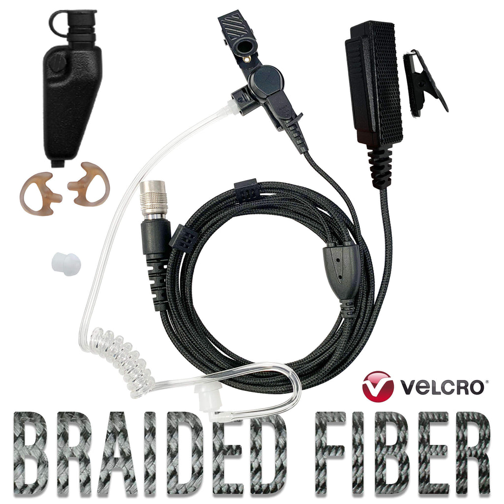 Velcro Tactical Mic & Earpiece Braided Fiber Kit - All EF Johnson VP5000, VP5230, VP5330, VP5430, VP6000, VP6230, VP6330, VP6430 & More Comm Gear Supply CGS B2W11SR-V