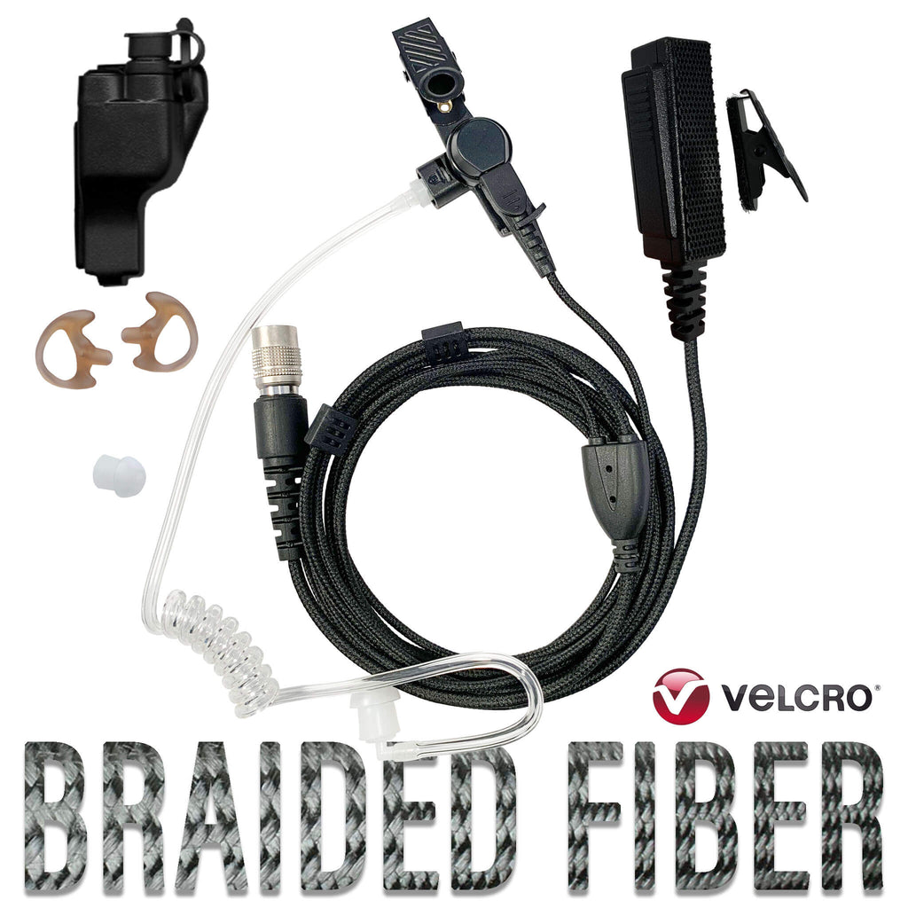 Velcro Tactical Mic & Earpiece Braided Fiber Kit - Fits: EF Johnson 51, 5000, 5100, 7700, 8100 Series, Ascend, VP Viking Series Comm Gear Supply CGS B2W23SR-V